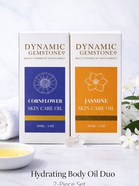 Hydrating Body Oil Duo Set Jasmine Cornflower Natural Skin Care 2pc